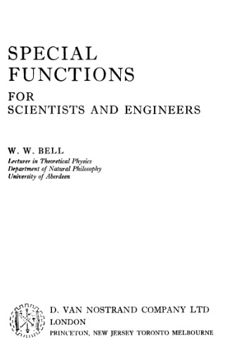 Special functions for scientists and engineers