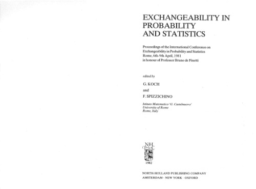 Exchangeability in Probability and Statistics: Proceedings of the International Conference on Exchangeability in Probability and Statistics