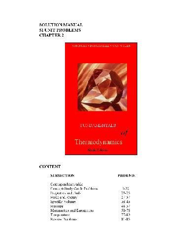 Solutions Manual for Fundamentals of Thermodynamics
