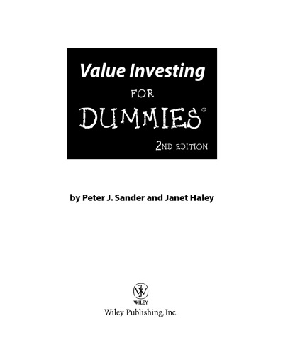 Value Investing For Dummies (For Dummies (Business & Personal Finance))