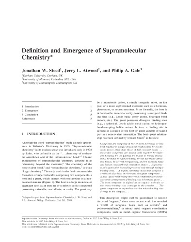 Supramolecular Chemistry: From Molecules to Nanomaterials