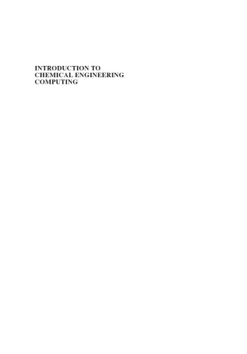 Introduction to Chemical Engineering Computing