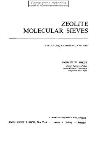 Zeolite Molecular Sieves: Structure, Chemistry, and Use