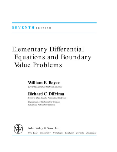Elementary Differential Equations and Boundary Value Problems
