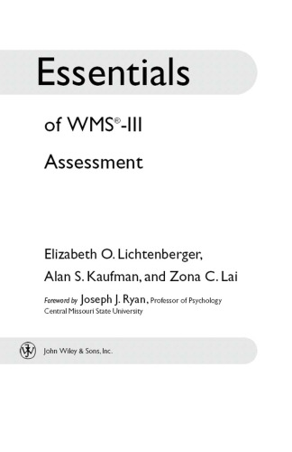Essentials of WMS(r)-III Assessment (Essentials of Psychological Assessment Series)