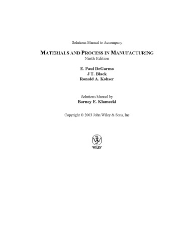 Materials and Processes in Manufacturing