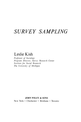 Survey Sampling (Wiley Series of Survey Methodology)