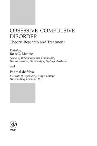 Obsessive-Compulsive Disorder: Theory, Research and Treatment