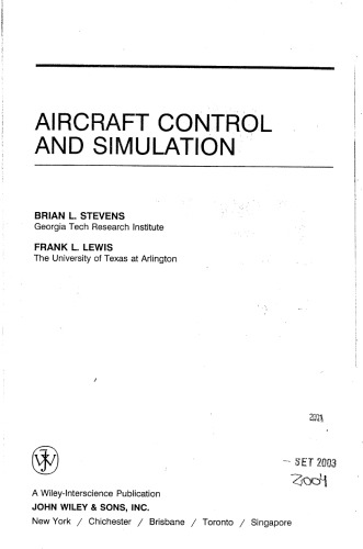 Aircraft Control and Simulation