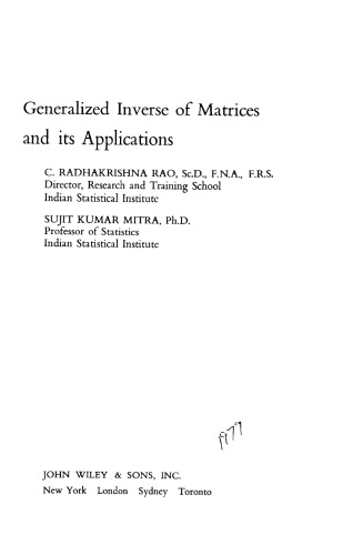 Generalized Inverse of Matrices and Its Applications