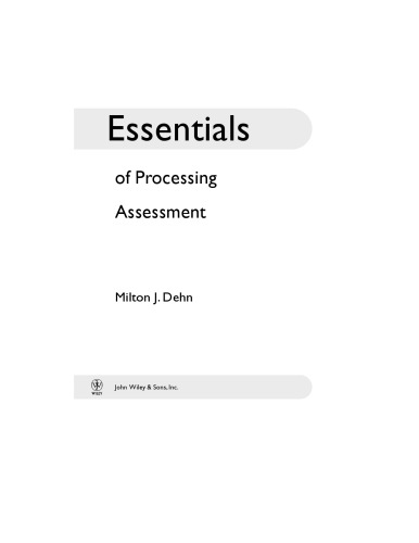Essentials of Processing Assessment (Essentials of Psychological Assessment)