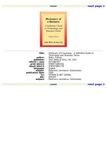 Dictionary of E-Business: A Definitive Guide to Technology and Business Terms