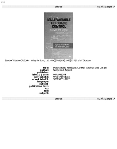 Multivariable Feedback Control: Analysis and Design