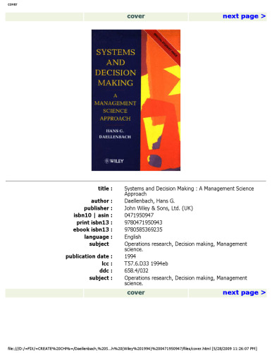 Systems and Decision Making: A Management Science Approach