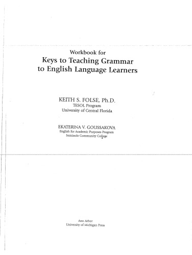 Workbook for Keys to Teaching Grammar to English Language Learners