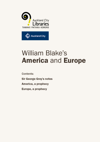 William Blake's ''America: A Prophecy'' and ''Europe: A Prophecy''