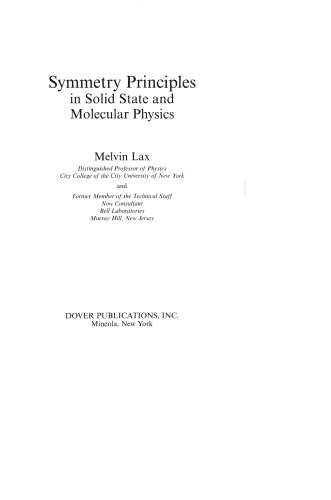 Symmetry Principles in Solid State and Molecular Physics