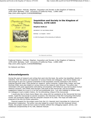Inquisition and Society in the Kingdom of Valencia, 1478-1834
