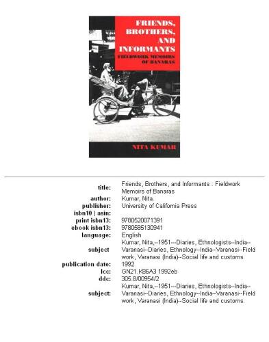 Friends, brothers, and informants: fieldwork memoirs of Banaras