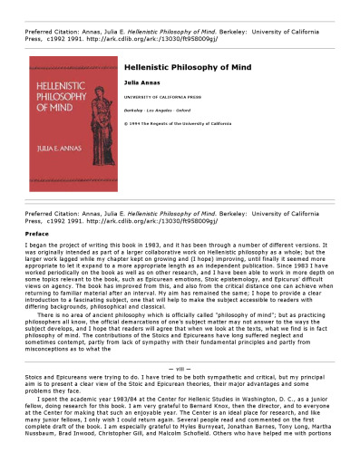 Hellenistic Philosophy of Mind (Hellenistic Culture and Society, 8)
