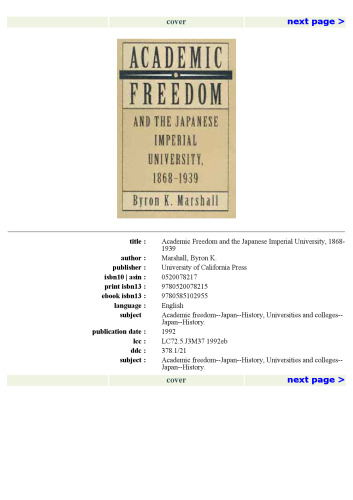 Academic Freedom and the Japanese Imperial University, 1868-1939