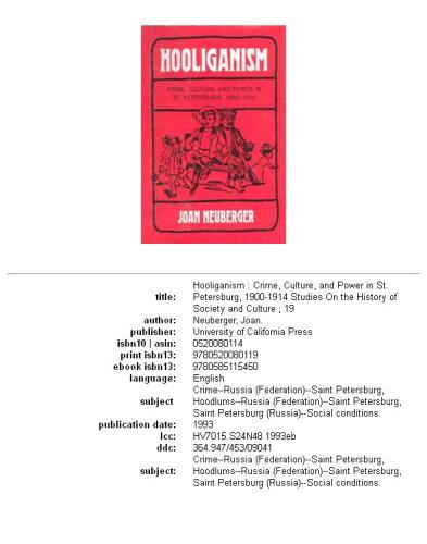 Hooliganism: crime, culture, and power in St. Petersburg, 1900-1914