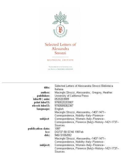 Selected letters of Alessandra Strozzi