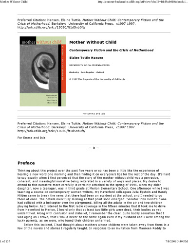 Mother Without Child: Contemporary Fiction and the Crisis of Motherhood