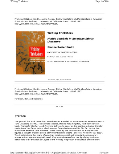 Writing Tricksters – Mythic Gambols in American Ethnic Literature (Paper): Mythic Gambols in American Ethnic Fiction