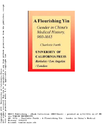 A Flourishing Yin: Gender in China's Medical History, 960–1665