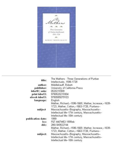 The Mathers: three generations of Puritan intellectuals, 1596-1728