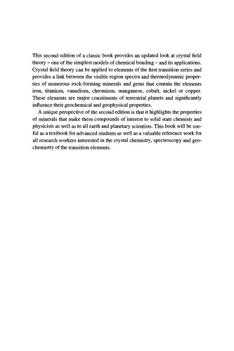 Mineralogical Applications of Crystal Field Theory, Second edition (Cambridge Topics in Mineral Physics and Chemistry)