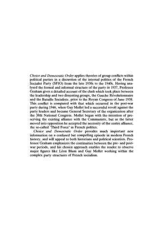 Choice and Democratic Order: The French Socialist Party, 1937-1950