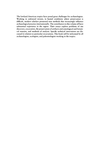 Archaeology in the Lowland American Tropics: Current Analytical Methods and Applications