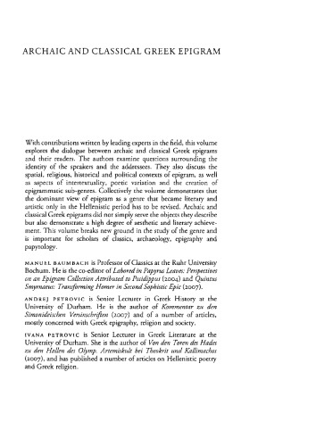 Archaic and Classical Greek Epigram