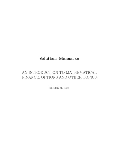 An Elementary Introduction to Mathematical Finance, Third Edition (Solutions, Instructor Solution Manual)