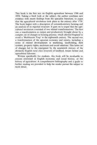 Agricultural Revolution in England: The Transformation of the Agrarian Economy 1500-1850