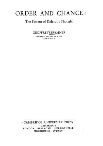 Order and Chance: The Pattern of Diderot's Thought