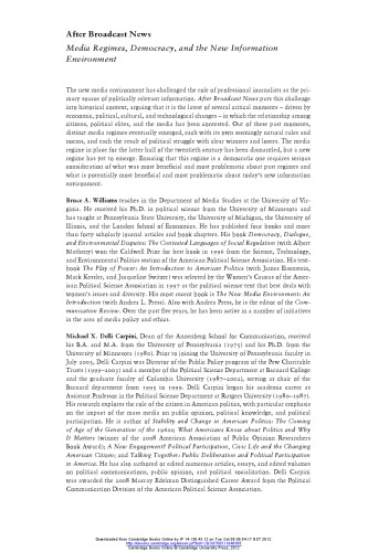 After Broadcast News: Media Regimes, Democracy, and the New Information Environment (Communication, Society and Politics) Paperback