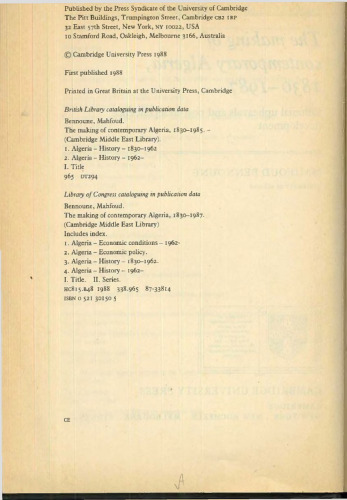 The Making of Contemporary Algeria, 1830–1987
