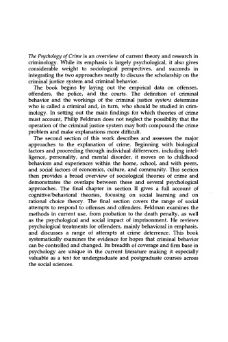 The Psychology of Crime: A Social Science Textbook