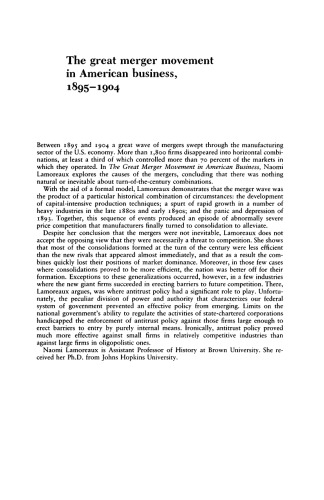 The Great Merger Movement in American Business, 1895-1904