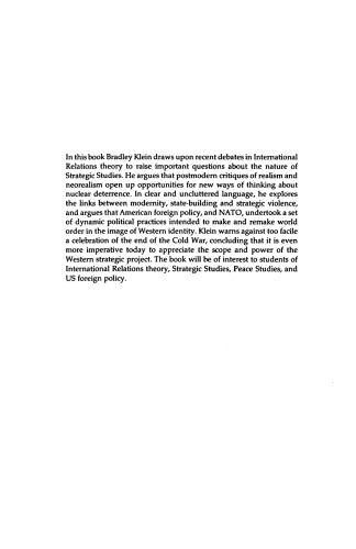 Strategic Studies and World Order: The Global Politics of Deterrence