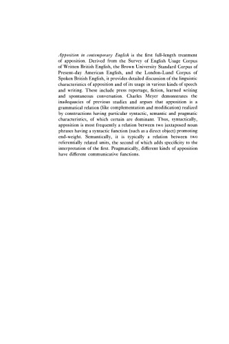 Apposition in Contemporary English (Studies in English Language)