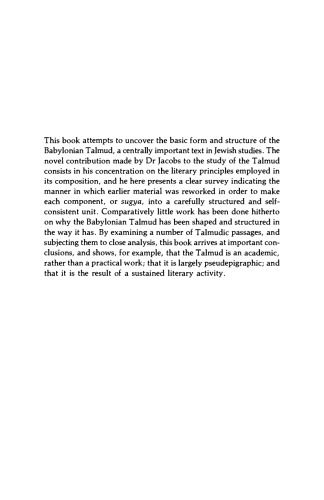Structure and Form in the Babylonian Talmud