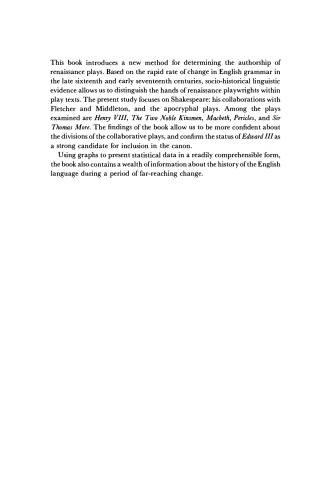 The Authorship of Shakespeare's Plays: A Socio-linguistic Study