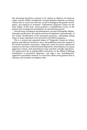 Diagnostic Criteria for Functional Psychoses