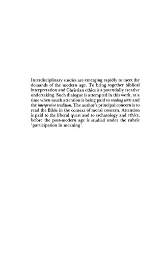Biblical Interpretation and Christian Ethics (New Studies in Christian Ethics)