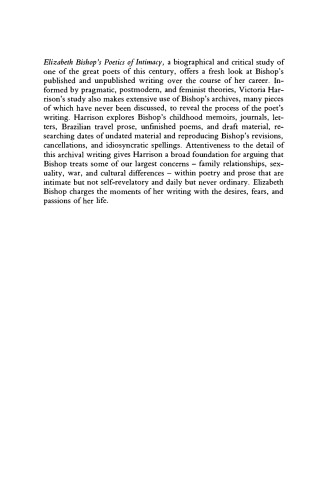 Elizabeth Bishop’s Poetics of Intimacy