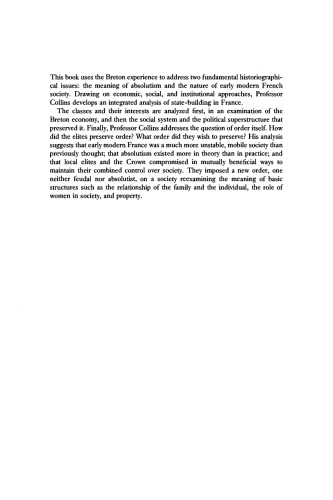 Classes, Estates and Order in Early-Modern Brittany